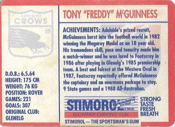 1991 Scanlens Stimorol #163 Tony McGuinness Back